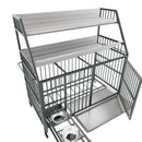 Large pet cage with storage rack, drawers with stainless steel food and water basins, double-layer storage rack made of iron frame and MDF material, sturdy, exquisite, and practical (black+smoke gray)
