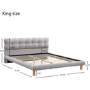 King Size Upholstered Platform Bed Frame with Cookie-Shaped Soft Headboard, Easy Assembly, Grey