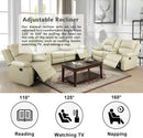 Beige 3 Seater Manual Reclining Sofa With Cup Holders
