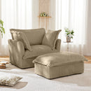 Upholstered Slipcovered Armchair with Ottoman,  Deep Seat Armchair W/ Wide Ottoman for Living Room, Armchair Sets with Large Soft Pillows(Set of 2), Camel Corduroy Fabric