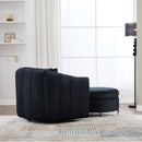 Oversized 40.35 in. Velvet Swivel Barrel Accent Chair and Ottoman Set with Storage, Black