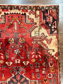 Antique Persian Tribal Rug 4 x 8, Geometric Medallion, Boho Rug, Wool Handmade Rug, Red 4x8 Rug, Persian Hamadan Rug