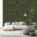 Contemporary Dark Green Leaves Wallpaper Vogue