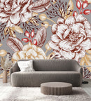 Grey Large Floral Wallpaper