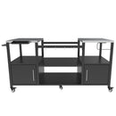 Outdoor Grill Table for Big Green Egg Style BBQ with Metal Grill Cart and Storage Box, Black and Silver, Metal and Stainless Steel, 67x27.8x31 inches