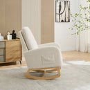 25.4'W Ivory Rocking Chair for Nursery, High Back Glider with Retractable Footrest, Boucle Upholstery, Rubber Wood Legs