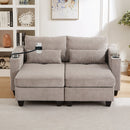 Convertible Chaise Lounge 63' Loveseat Sofa Bed with USB Ports, Cup Holders, Phone Holder, Storage, Brown Corduroy