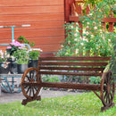 Rustic Wooden Garden Bench with Wagon Wheel Arms