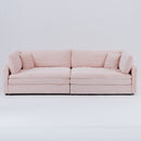 Elegant Pink Corduroy Sofa with Throw Pillows and Backrests for Living Room Leisure