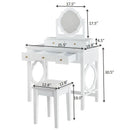 Compact Makeup Vanity Table with Reversible Mirror, Dressing Table Set with Stool, Space-Saving Beauty Station for Small Places, White