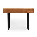 TREXM Solid Wood Entryway Table with Fluted Design, Retro Minimalist Console Table with Storage, Narrow Sofa Table with Metal Legs for Entryway Hallway Living Room(Natural+Black)