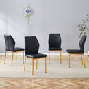 Luxury Simple Chair Set of 4 Black PU High Resilience Dining Chair with Metal Gold Legs