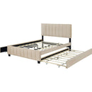 Queen Size Velvet Upholstered Platform Bed with 2 Drawers and 1 Twin XL Trundle- Beige