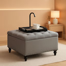 Grey Tufted Storage Ottoman With Tray Square Coffee Table