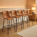 Bar Stools Set Of 4 26 Inch Brown PU Leather Counter Height