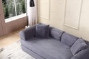 Convertible Sleeper Sofa Bed with Cylindrical Pillow - Corduroy Folding Mattress Couch with Fixed-Shape Frame for Living Room, Bedroom, Lounge, Studio - Gray