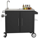 Outdoor Grill Cart with 304 Stainless Steel Sink and Cabinet, Black and Silver, L38' x W18' x H35'