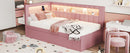 Upholstered Twin Size Platform Bed with USB Ports and LED Belt, With Trundle, Pink
