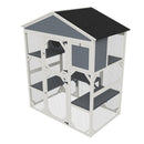 Gray Wooden Catio Outdoor Cat house Enclosure with Waterproof Top, 3 Platforms & 2 Napping House Small Pet Animal Cage