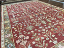 Indian Rug 10x14, Wool Hand Knotted Flatweave Carpet, Tree of Life, Red and Green