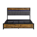 Modern Bed Frame With LED Lights, Upholstered Headboard, USB Charging