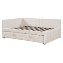 Full Size Upholstered L-Shaped Upholstered Daybed with Twin
Size Pop Up Trundle and USB ports, Beige