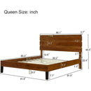 Mid-Century Modern Solid Wood Bed Frame Queen Size Platform Bed with Three-Piece Headboard Design, No Box Spring Needed, Brown