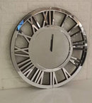 24' Large Wall Clock Decorative, Mirrored Wall Clock for Living Room Decor, Big Silver Modern Wall Clocks Decor, Hour and Minute Hand, Battery Operated