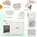 GO Cat Litter Box Enclosure, Litter Box Furniture Hidden with Cat Litter Mat, Indoor Cat House with Storage Drawer Side Table, Farmhouse Style Cat Box Cabinet for Living Room, White