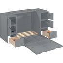 Twin Size Murphy Bed with Drawers, Cabinets and USB Ports,Gray