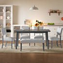 6PCs Dining Room Table Set, Rustic Farmhouse Dining Room Rectangular Table with 4 Upholstered Chairs and Bench, Solid Wood Kitchen Dining Table Set for 6 Persons