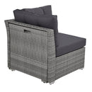 Elegant Patio Furniture Set Outdoor Daybed Rattan Sectional with Cushions and Center Table, Grey, Iron + Rattan