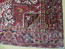 Heriz Rug 9x11, Geometric Persian Carpet Room Sized, Tribal Medallion Rug, Red Ivory Dark Blue Handmade Wool Rug for Living Room Dining Room