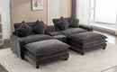 Modern Chenille Upholstered Sectional Sofa with Ottomans, USB Ports, Cup Holders, and Storage in Grey
