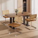Natural Rattan Dining Chairs Set of 4, Modern Dining Room Chairs with Solid Wood Back for Kitchen Living Room, Mid Century Breuer Design Inspired, Upholstered Faux Leather (Brown)