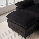 Modern Deep 3-Seat Sofa Couch with Ottoman, Polyester Sofa Sleeper Comfy Upholstered Furniture for Living Room, Apartment, Studio, Office,Dark Black