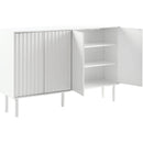 ON-TREND Minimalist Shoe Cabinet with 5 Solid Wood Legs, Cream Style Sideboard Buffet Cabinet with Fluted Doors, Large 4-Door Storage Cabinet with Adjustable Shelves for Living Room, White, 55.1*13.7'