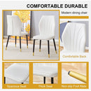 Black Marble Pattern Tempered Glass Dining Set - 71'x35.4' with 8 White PU Chairs With a Widened Backrest Design.