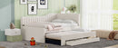 Full Size Upholstered Daybed with Trundle and Three Drawers, Beige