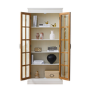 Rustic Style Display Cabinet with Glass Doors for Collectibles - White & Brown, 71.2'' Tall