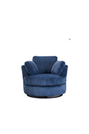 Oversized 360 Degreed Swivel Accent Chair Modern Soft Plush Corduroy Round Barrel Chair for Living Room Bedroom with Pillows, Blue