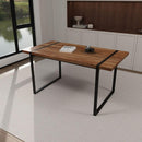 59 "rural industrial rectangular MDF natural wood dining table, 4-6 people, 1.5" thick engineering wood tabletop and black rectangular metal legs, used for writing desks, kitchens, terraces