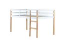 Solid Wooden, Rubber Wooden Twin Loft Bed with Ladder, Bed Platform of Strengthened Slats,Natural-white