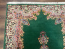 Green Persian Kerman Rug 4x6, Semi Open Field, Green & Cream, Vintage
