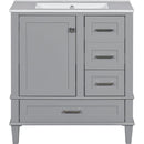 30" Bathroom Vanity, Modern Bathroom Cabinet with Sink Combo Set, Bathroom Storage Cabinet with a Soft Closing Door and 3 Drawers, Solid Wood Frame(Grey)