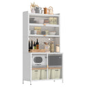 73'' Tall Kitchen Pantry Cabinet , 6 Level Flip Door with Pegboard Metal Pantry Storage Cabinet, Anti-Tip Design Hutch for Kitchen, Dining Room, Living Room (White)