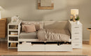 White Wooden Twin Size Daybed with Side Shelves & Drawers, Multi-Functional Desk & Charging Station