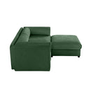 Modern Green Chenille 2-Seater Sofa with Ottoman Storage, Cylindrical Backrest and Armrests