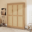 Full Size Solid Wood With Rattan Murphy Bed Cabinet Space-Saving Bed with 2 Side Cabinet Storage Shelves, Perfect for Guest Room, for Bed Room, Guest Room, Home Office, Natural