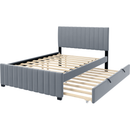 Full Size Velvet Upholstered Platform Bed with Twin Size Trundle, Gray